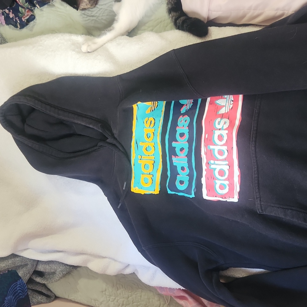 Adidas Black Hoodie with Vibrant Logos